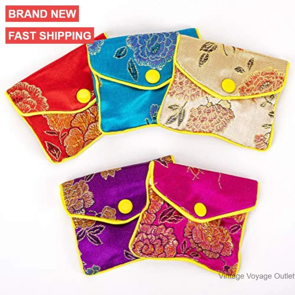 15 Pack Travel Jewelry Organizer Case Silk Pouch Buckle Zipper Closure